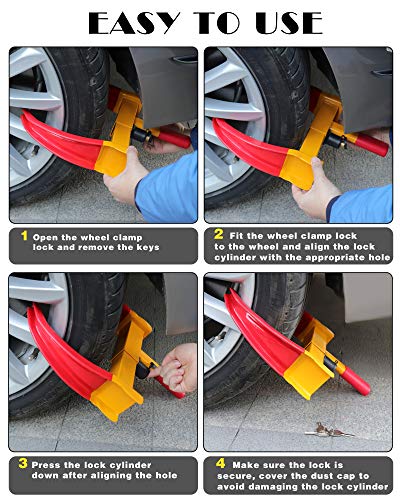 Tevlaphee Universal Wheel Lock Heavy Duty Security Trailer Wheel Lock Anti Theft Wheel Locks for Cars SUV Camper Motorcycle Trailer Great Deterrent Bright Color with 3 Keys (Red-Yellow) - color: Red-yellow