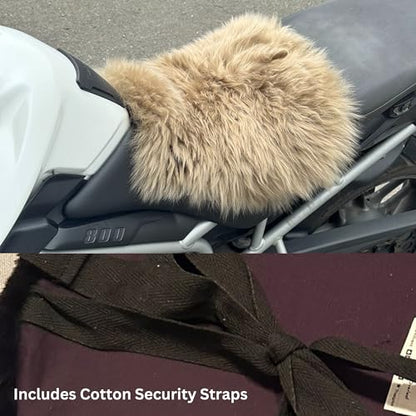 'The Nomad' Long‑Wool Sheepskin Seat Pad – 36 × 34.5 cm Adventure/Touring Motorcycle Cushion – Secure Straps, Temperature‑Regulating, Handmade in UK (Camel) - color: Camel