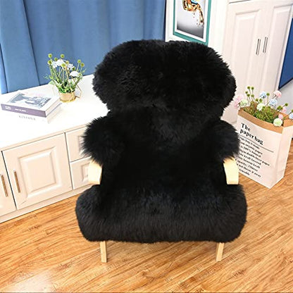 Real Genuine Sheepskin Rug Natural Fur Rug Sheep Skin Rugs Full Sheepskin Rugs Authentic Sheep Skin Throw Lambskin Seat Covers for Chairs Wool Seat Pad Cushion Black (2.3X3.28 ft) - color: 3