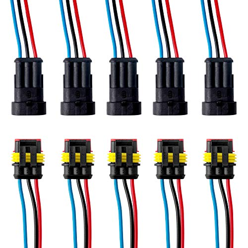 3 Pin Way 16 AWG Car Waterproof Electrical Connector Plug with Wire AWG Marine Pack of 5 - size: 3 Pin