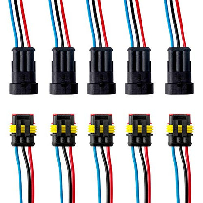 3 Pin Way 16 AWG Car Waterproof Electrical Connector Plug with Wire AWG Marine Pack of 5 - size: 3 Pin