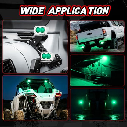 Green LED Pod Lights 3 Inch Auxiliary Backup Rear Light Bar 2PCS Off Road Driving Fog Cube Lights Green Hunting Fishing Emergency Safety Signal Work Lights for Truck UTV Pickup Boat - color: Green