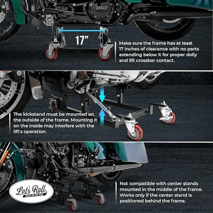 Let's Roll Cruiser Standard Package Deal Motorcycle Dolly and Lift - 1200 LB Heavy Duty Scissor Motorcycle Lift Jack & Dolly for Garage Storage, Scissor Lifts Jack and Moving Dolly - Made in The USA - style: Standard