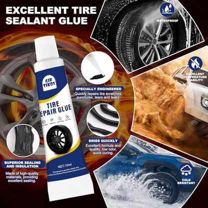 42PCS Tire Repair Rubber Nails Screws Kit with 2 Tubes Black Tire Sealant Glue & Screwdriver, 3 Sizes Universal Screw-in Tire Repair Plugs, Puncture Fix Tools for Car Motorcycle Truck ATV RV Tractor