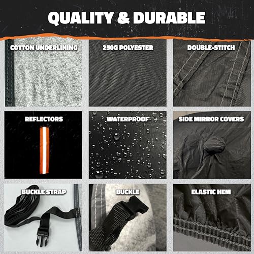 Mockins 235"x80"x77" Pickup Truck Cover Waterproof All Weather Tarp | 250G PVC + HD Cotton Car Covers for Automobiles | Universal Indoor & Outdoor Car Cover for Truck | Ford F-150 Full Exterior Covers - size: Pick Up Truck - Large - 235" x 80" x 77"