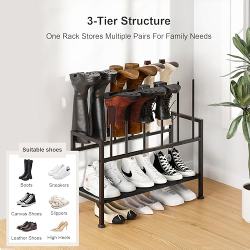 DIMJ Free Standing Shoe Racks - 3-Tier Boot Rack, Black Metal Storage Organizer for Tall Boots, Sneakers, Closet Organizer, Multiuse Shoe Rack, Fits 6 Pairs - size: 1 Pack - 3-Tier