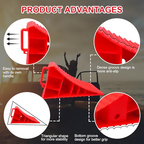 4Pack Wheel Chocks for RV Trailer Non Slip Heavy Duty Red Camper Wheel Chocks with Handle for Easy Removal Polypropylene Wheel Stoppers for Cars Campers Trucks Rvs - color: 4PC Red