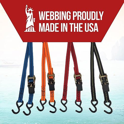 Cajun Tie Downs 3-Point Ratchet Tie Down Strap, Jet Ski, Sea Doo & Wave Runner Transom Straps, Vinyl S-Hooks, Made in USA, Blue, 12 ft - color: Blue, size: 12 Feet