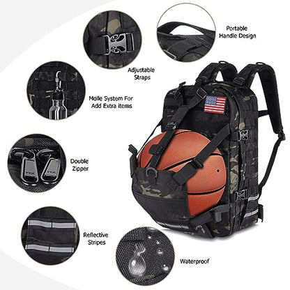 Motorcycle Helmet Backpack for Men, Large Capacity Cycling Storage Bag for for Outdoor (Green Camo)