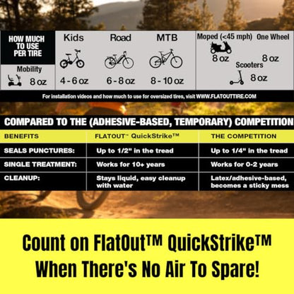 QuickStrike Tire Sealant - Small Tire/Bicycle Formula - NEW Formula - Prevents Flat Tires - Seals Leaks - Contains Kevlar - Tubeless Tire Sealant - 16 Ounce Bottle - size: 1 Pack - 16 Oz