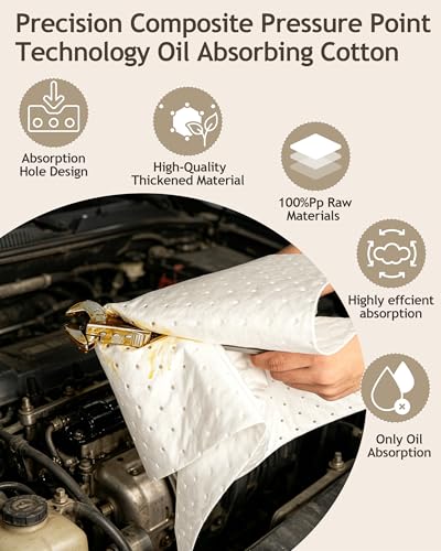 Oil Absorbing Mats, 30Pcs White Heavy Weight Oil-Only Absorbent Mat Pad,15" x 20" Spill Absorbent Pad for Automotive & Workshop(Only Oil Absorbent Pads)