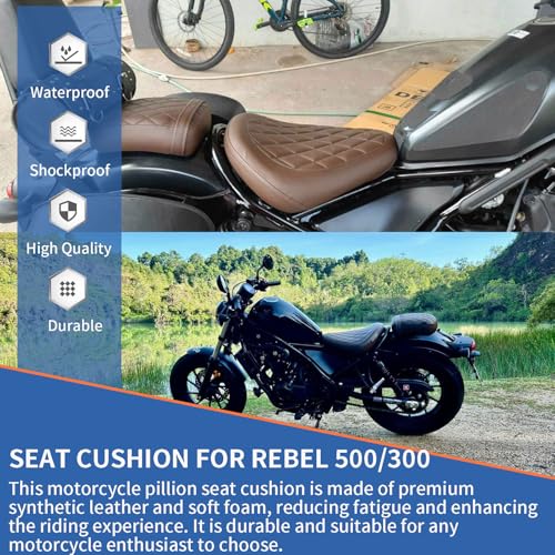 Touring Soft Leather Front Driver Seat Cushion Pad Rear Passenger Pillion fit for Ho-nda Rebel CMX 300 500 2017 2018 2019 2020 2021 2022 2023 (Rear passenger seat-black) (MD-222-223-JP) - color: Rear passenger seat-black