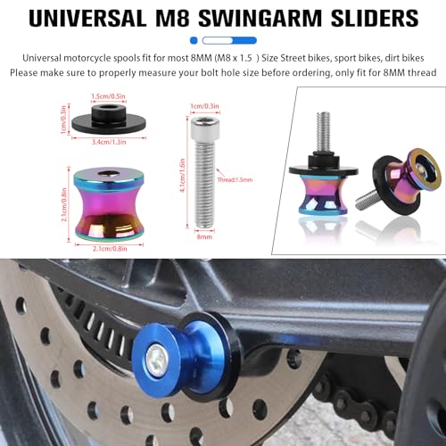 CHIFUN 2Pcs 8MM M8 X1.5 Motorcycle Swing Arm Spools Sliders CNC Aluminum Swingarm Spools Stand Screw Compatible with Z900 Z1000 ZX10R ZX6R CBR600RR CBR900RR CBR1000RR(Rainbow Titanium) - color: Rainbow Titanium, size: M8