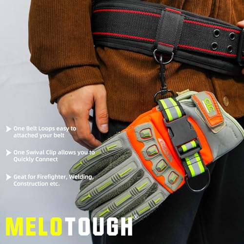 MELOTOUGH Firefighter Glove Strap | Glove Holder Clip with Glove Leash Swivel Snap Hook,Reflective for Quick Access - color: Reflective Lime for Quick Access