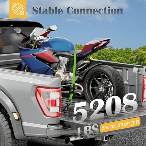 Ratchet Straps, 1.5 inch x 8.2 ft(4 Pack) Heavy Duty Tie Down Straps, Ratchet Tie Down Straps with Soft Loops-5,208 lbs (Green) - color: Green, size: 8.2 Ft