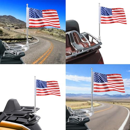 American Flag USA and Flag Pole Mount for Honda Goldwing GL1500 GL1200 GL1800 2001-2012 Fits Motorcycle Rear Luggage Rack - color: Silver Flagole+US Flag 1 Set