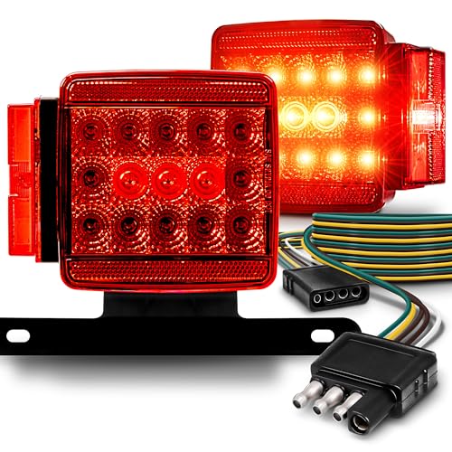 TRUE MODS LED Trailer Light Kit [DOT FMVSS 108 SAE S2T2IA/APC] IP67 Submersible Waterproof License Brake Turn Signal Taillight & 4 Way Wiring Harness for Over Under 80" Motorcycle Flatbed Boat Trailer - color: Standard Kit, size: Premium - Under/Over 80