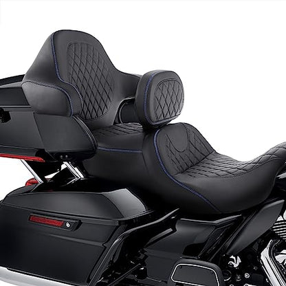 Motorcycle Hammock Seat Cushion Driver Sissy Bar Rider Backrest fit for Harley Touring Road King FLHR Street Glide FLHX Road Glide Road King 2014-2023 Diamond 2-Up One-Piece Sissy Bar Pad - color: A Style Red + 2 Backrest