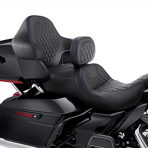 Motorcycle Hammock Seat Cushion Driver Sissy Bar Rider Backrest fit for Harley Touring Road King FLHR Street Glide FLHX Road Glide Road King 2014-2023 Diamond 2-Up One-Piece Sissy Bar Pad - color: A Style Red + 2 Backrest