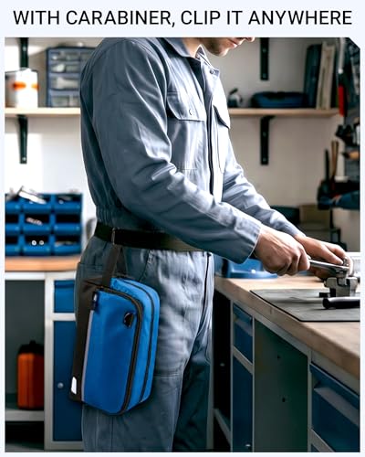 2 Pack Small Tool Bags Zipper Pouch for Organizing, with Adjustable Shoulder Strap & Carabiner, Utility Small Tool Pouch with Multi Pocket Compartments and Label Area (12" & 10") - color: Green/Blue