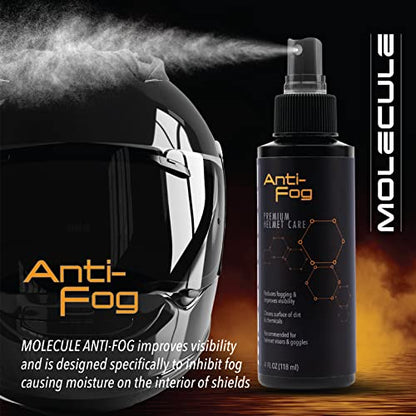 Molecule Helmet Anti-Fog Spray | Premium Helmet Care Spray | Reduces Fogging & Improves Visibility for Helmet Visors, Goggles & Windscreens | Cleans Dirt & Residue | 4 oz + 1 Microfiber Towel