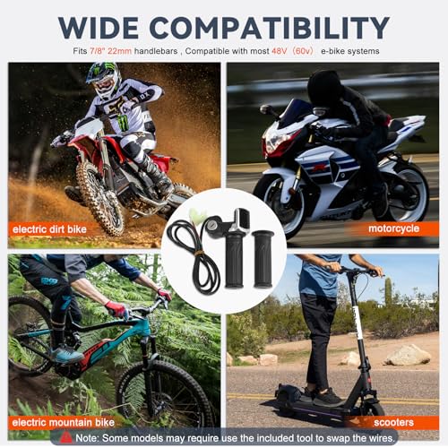 Full Twist Throttle for 48V EBike with LED Display Key Lock Electric Bike Throttle Grip for Electric Dirt Bike Scooter Bicycle Mountain Bike Motorcycle - size: 48V