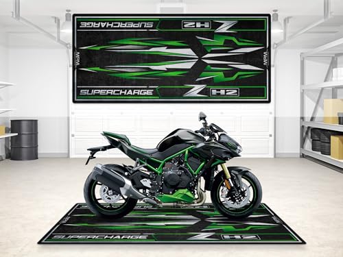 Garage Mat for ZH2 High Performance Motorcycle Model, Parking mat, Pit Mat, Washable Non-Slip Garage and Showroom Floor Carpet (Matte Graphenesteel Gray, Size 1: 86.6 x 39.4/220 x 100 cm) - color: Matte Graphenesteel Gray, size: Size 1: 86.6 x 39.4 "/ 220