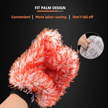 SPTA Microfiber Car Wash Mitt, 3Pcs Car Sponge Glove Wrapped in Soft, Plush Fiber Cloth Material, Safe Washing with Any Car Soap, Bucket, Foam Gun, Foam Cannon, Other Cleaning Supplies - color: 3pcs Microfiber Car Wash Mitt