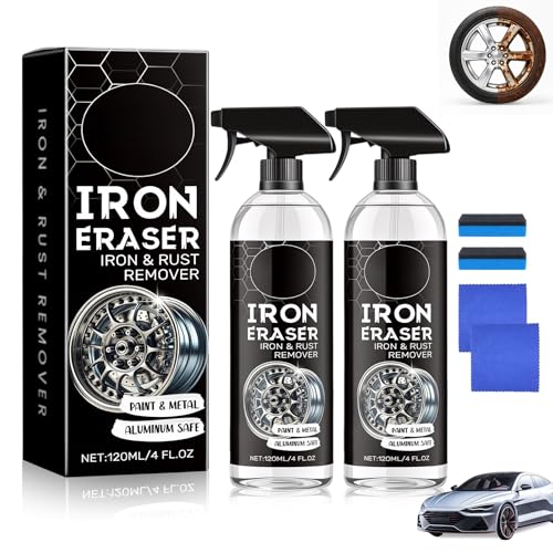 2Pack Iron Eraser Rust Remover Spray–Fast Acting Iron Powder Remover for Car Wheels and Paint,Brake Dust & Rust Removal,Professional Automotive Metal Surface Cleaner for Wheel,Tool and Household Item