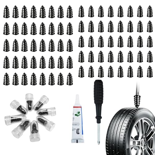 80Pcs Tire Repair Screws: Tire Repair Rubber Nail Kit with Tire Glue, Tire Plug Kit are Suitable for Quickly Repairing Punctures in Car, Motorcycle, and SUV Tires - color: 80 Pcs