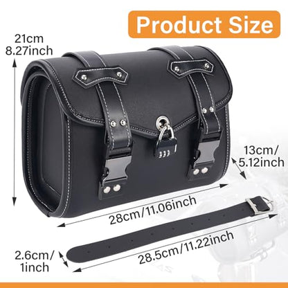 Fully Upgraded Motorcycle Bag With Password Lock,Anti-Theft,Thickened Pu Leather,Multi-Purpose Tail Bag/Motorcycle Tool Bag/Saddle Bag,Universal Black - color: Black