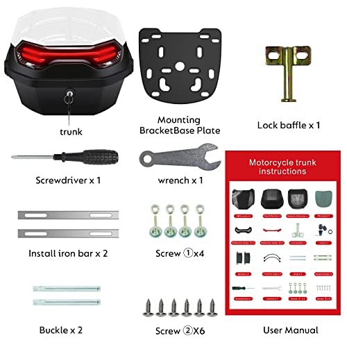 35L Motorcycle Top Case, Motorcycle Daily Tail Box Trunk Lockable Storage Carrier Plastic Case with Soft Backrest Universal Mounting for Helmet Luggage, Waterproof Motor Top Box - White