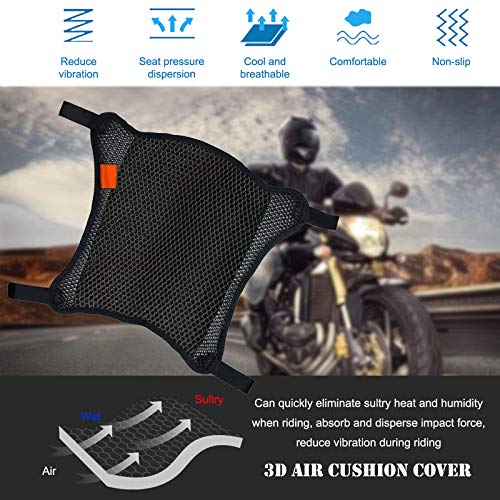 SaferCCTV Motorcycle Seat Cushion Pad, 3D Honeycomb Breathable Seat Cover, Large Size Air Cooling Mesh Seat Pad and Reduces Pressure for Long Ride