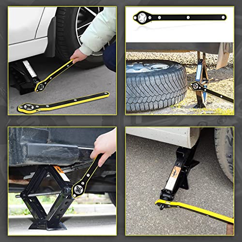 Auto Labor-Saving Jack Ratchet Wrench with Long Handle for Scissor Jack, Lug Wrench for Tire Jack, Car Jack Wrench Positive and Reversal Knob Design For Travel/Truck/SUV/Vans
