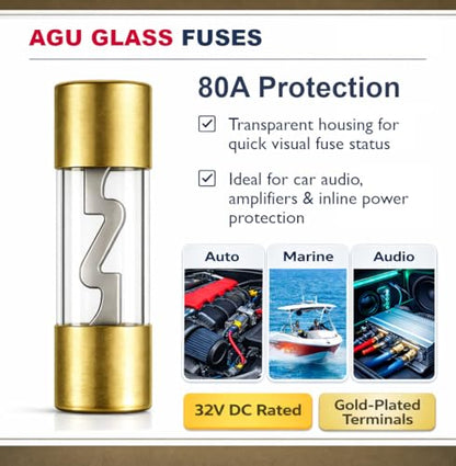 MGI SpeedWare AGU Glass Fuse Holder Kit with 2pcs Fuse – Inline 12V Automotive Car Audio Fuse Block for Amplifiers, Car, Truck, Marine (80 AMP) - size: 80 AMP