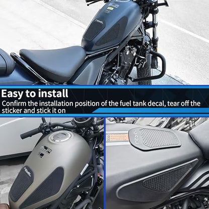 Motorcycle Tank Pad Compatible with Honda Rebel CMX250 CMX300 CMX500 2017-2025, Anti-Slip Motorcycle Tank Protector Sticker Rubber Fuel Tank Grip (Black-CMX250 300 500) - color: Black-cmx250 300 500