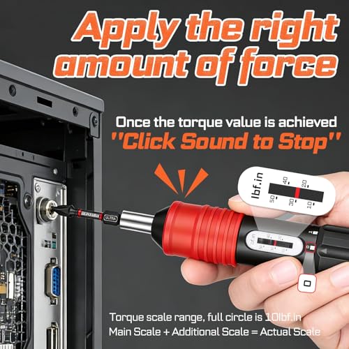 GEINXURN 71PCS Click Torque Screwdriver Set 1/4” Drive, 10-50 Inch Pound Torque Screw Driver Kit with Screwdriver Bit, Socket, Mini Torque Wrench for Maintenance, Tools, Bike Repairing and Mounting