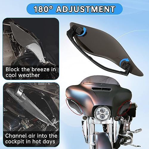 Fairing Air Deflectors, PSLER Fairing Side Wing Windshield, Fairing Side Shield, Adjustable Wind Deflectors for Electra Glide Street Glide Trike 2014-2023, Smoke