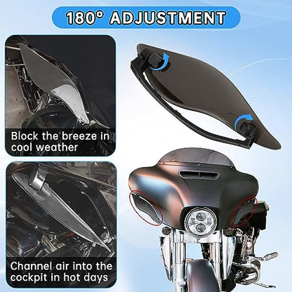 Fairing Air Deflectors, PSLER Fairing Side Wing Windshield, Fairing Side Shield, Adjustable Wind Deflectors for Electra Glide Street Glide Trike 2014-2023, Smoke