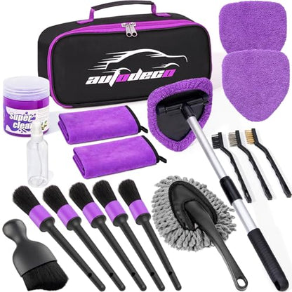 Windshield Cleaner Tool, 17Pcs Car Interior Detailing Kit, Detailing Brush, Towels, Duster, Car Cleaning Kit Interior for RVs, Truck, Trailer (Purple) - color: Purple