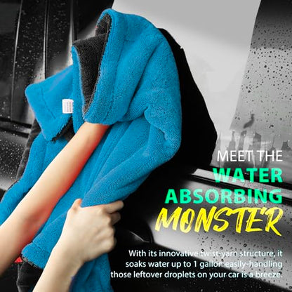 Extra Large Car Drying Towel, 36 Inches, 1300gsm,Super Absorbent Polyamide, Double-Twisted Design - color: Blue and Grey