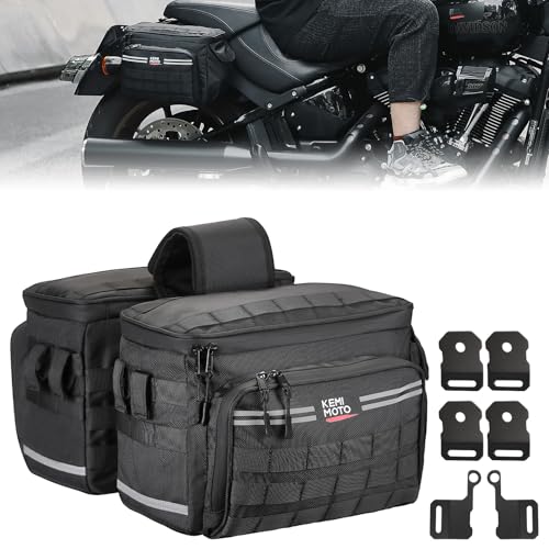 KEMIMOTO Motorcycle Saddlebags 15L(7.5Lx2) with Quick-Release Brackets, Universal Fit for Softail Dyna Sportster Cruiser with Waterproof Zipper & Rain Cover Side Panniers for Commuting Weekend Trips - size: 15L