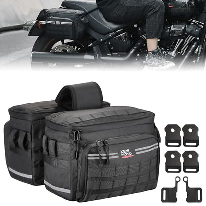 KEMIMOTO Motorcycle Saddlebags 15L(7.5Lx2) with Quick-Release Brackets, Universal Fit for Softail Dyna Sportster Cruiser with Waterproof Zipper & Rain Cover Side Panniers for Commuting Weekend Trips - size: 15L