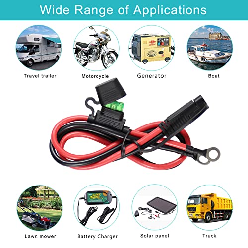 2FT SAE to O Ring Terminal Harness 10AWG - Eyelet O-Ring Terminal 10Gauge Harness with 30A Fuse,Battery Trickle Charger Cable for Motorcycle,SAE 2 Pin Connector Quick Connect/Disconnect Charging Cord - size: 1 PACK