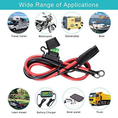 2FT SAE to O Ring Terminal Harness 10AWG - Eyelet O-Ring Terminal 10Gauge Harness with 30A Fuse,Battery Trickle Charger Cable for Motorcycle,SAE 2 Pin Connector Quick Connect/Disconnect Charging Cord - size: 1 PACK