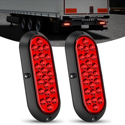Nilight 6Inch Oval Tail Light 2PCS Red 24LED Running Stop Brake Turn Surface Mount Marker Light Sealed IP67 Waterproof Taillight for 12V RV Camper Caravan Truck Trailer Bus - color: Red 24LED Lights Screws 2Pcs