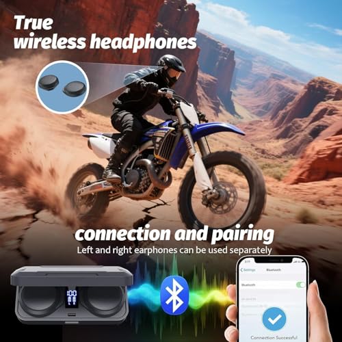 OBEST Motorcycle Bluetooth Headset with Charging Case, Helmet Bluetooth Speaker with Microphones & LED Display, 1900mAh Battery with 50Hours Work Time Wireless Headsets for Riding and Skiing