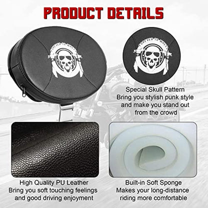 INNOGLOW Motorcycle Backrest - Adjustable Detachable Plug-In Driver Rider Backrest Black Back Rest Pad Fit for Harley Davidson Touring Electra Glide Road Glide Street Glide Road King - color: Style-1/Chrome Arm(with skull printed)
