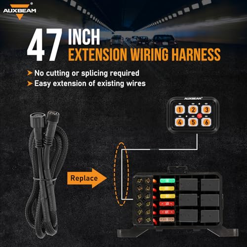 Auxbeam Extension Wiring Harness for 6 Gang Switch Panel BC60, GC60, Switch Controller Extended Wire Line, 1.2m/47 inch - style: For 6 Gang Switch Panel