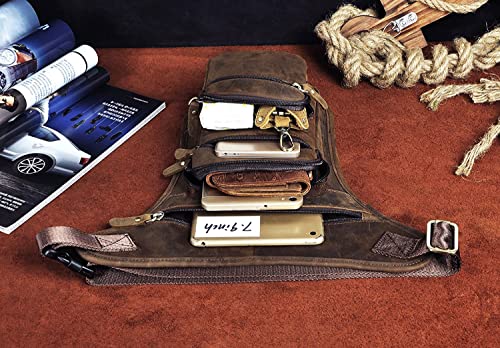 Le'aokuu Mens Genuine Leather Motorcycle Tactic Belt Waist Pack Drop Leg Cross Over Bag - color: 3111 A Brown